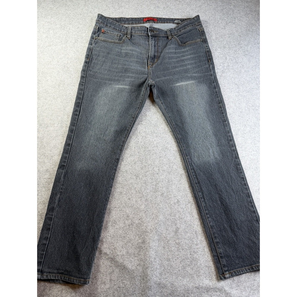 MBX Mens Size 36 Dark Wash Blue Stretch Denim Slim Fit Tapered Leg Jeans
